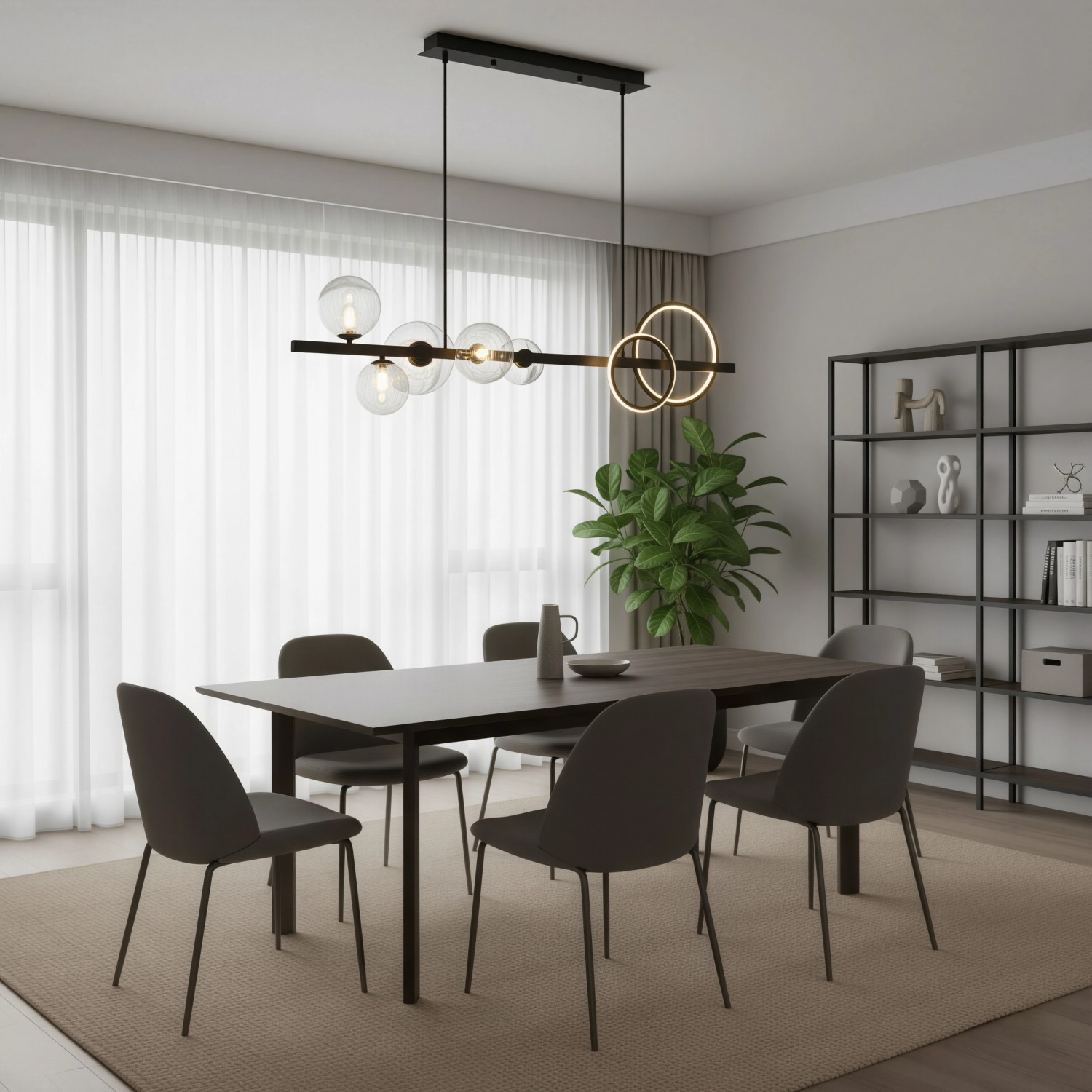 Снимка на Висящ полилей Carina Balls 5 с 5 сфери и 2 LED ринга -