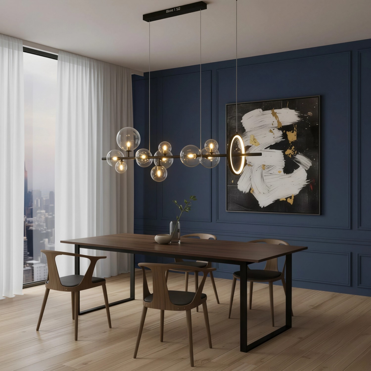 Снимка на Висящ полилей с LED ринг и 10 стъклени сфери Carina Line 10 - Висящи лампи