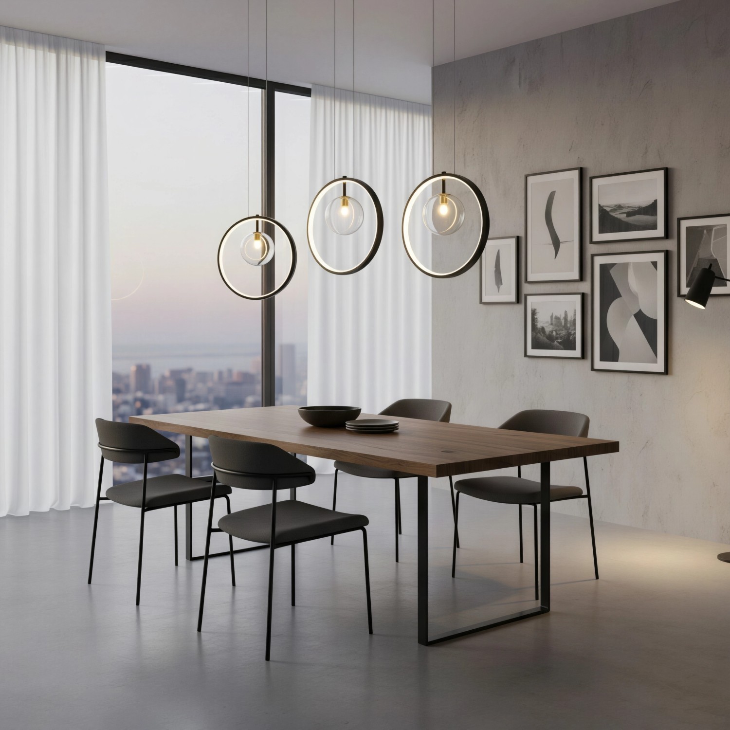 Снимка на Висящ пендел с LED ринг и стъклена сфера Carina Ring 1 (Ø30 см) - Осветление за кухня