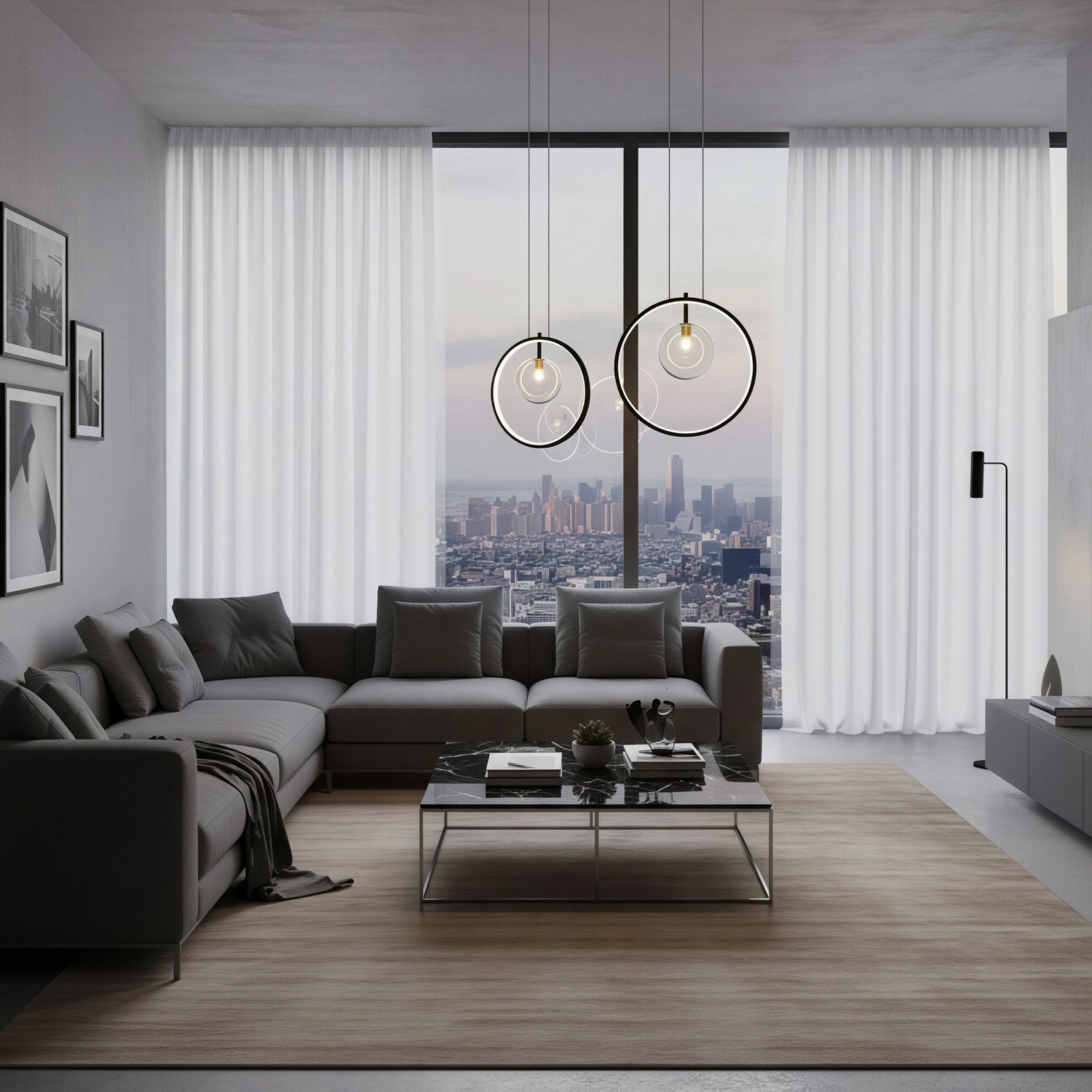 Снимка на Висящ пендел с LED ринг и стъклена сфера Carina Ring 1 (Ø30 см) - Осветление за кухня