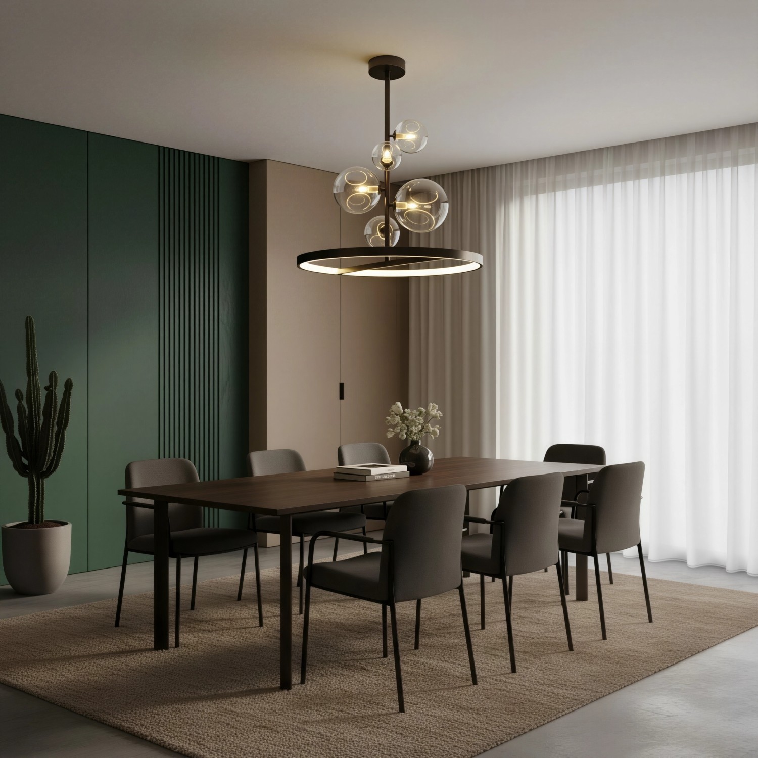 Снимка на Висящ полилей със стъклени сфери и LED ринг Carina Vertical - Хол и дневна