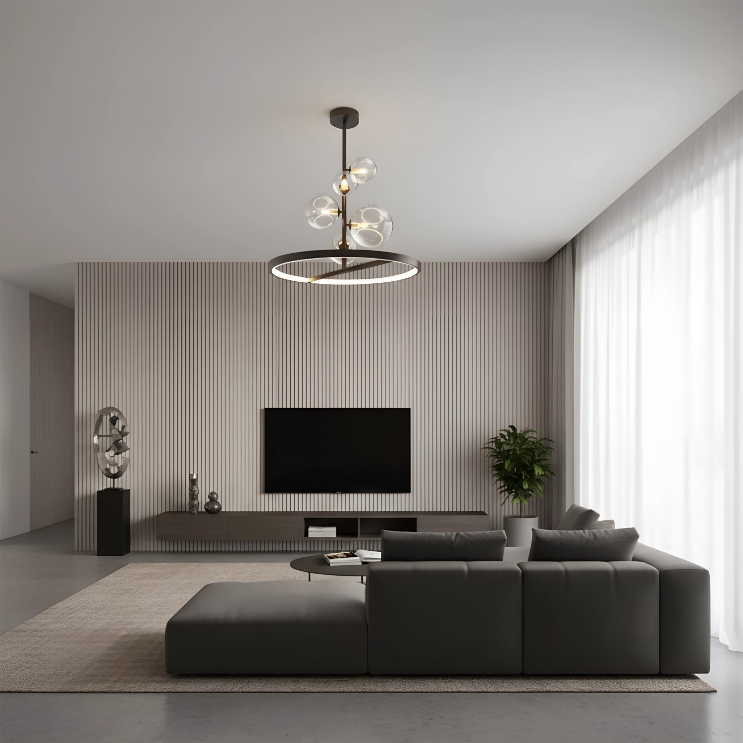 Снимка на Висящ полилей със стъклени сфери и LED ринг Carina Vertical - Хол и дневна