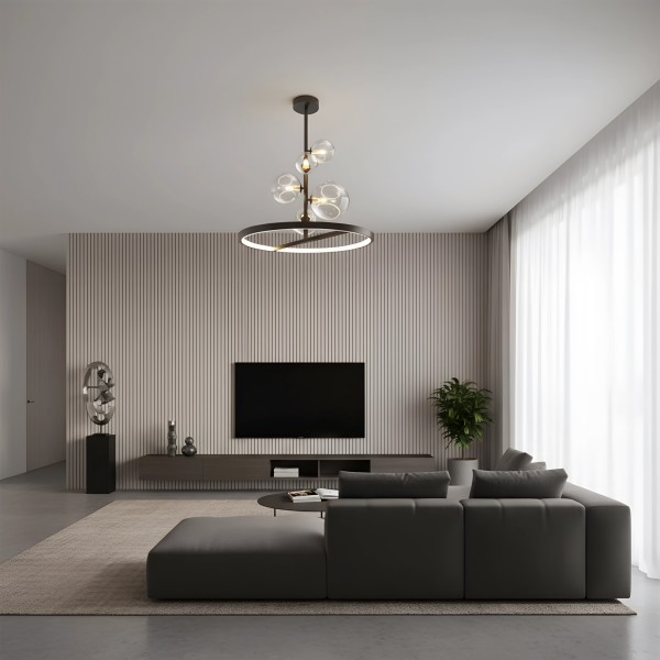 Снимка на Висящ полилей със стъклени сфери и LED ринг Carina Vertical - Хол и дневна