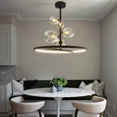 Висящ полилей със стъклени сфери и LED ринг Carina Vertical