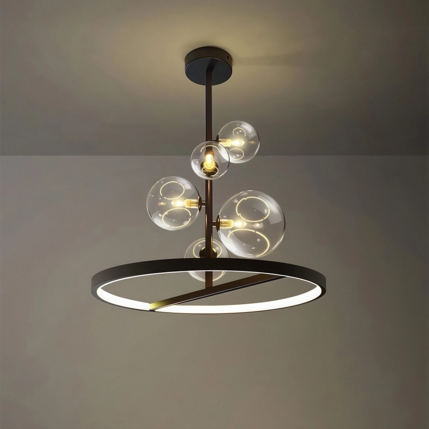 Снимка на Висящ полилей със стъклени сфери и LED ринг Carina Vertical - Хол и дневна