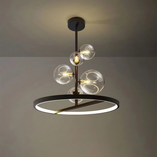 Снимка на Висящ полилей със стъклени сфери и LED ринг Carina Vertical - Хол и дневна