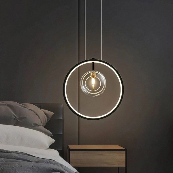 Снимка на Висящ пендел с LED ринг и стъклена сфера Carina Ring 1 (Ø30 см) - Осветление за кухня