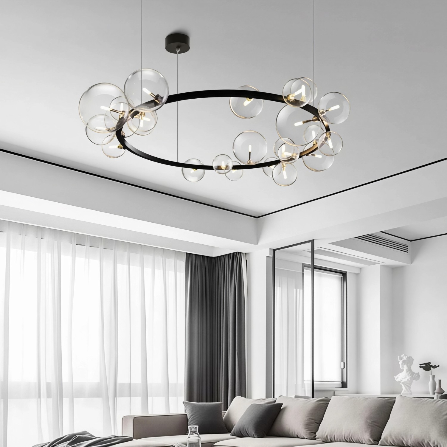 Снимка на Висящ полилей с 15 стъклени сфери Carina Circle 15 - Хол и дневна