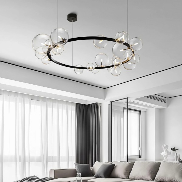 Снимка на Висящ полилей с 15 стъклени сфери Carina Circle 15 - Хол и дневна