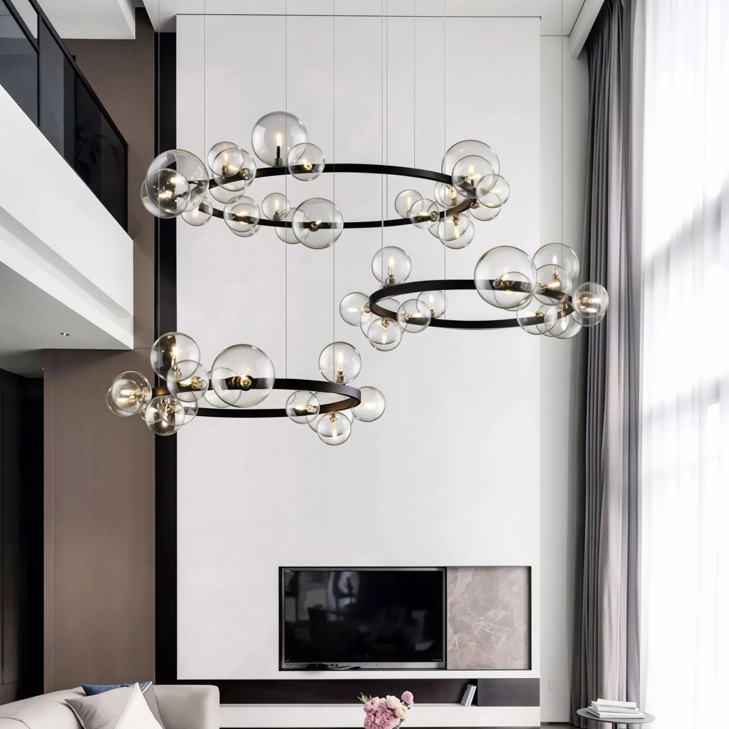 Снимка на Висящ полилей с 15 стъклени сфери Carina Circle 15 - Хол и дневна