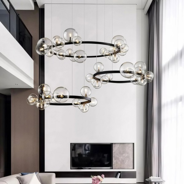 Снимка на Висящ полилей с 15 стъклени сфери Carina Circle 15 - Хол и дневна