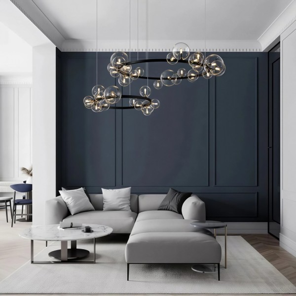 Снимка на Висящ полилей с 15 стъклени сфери Carina Circle 15 - Хол и дневна