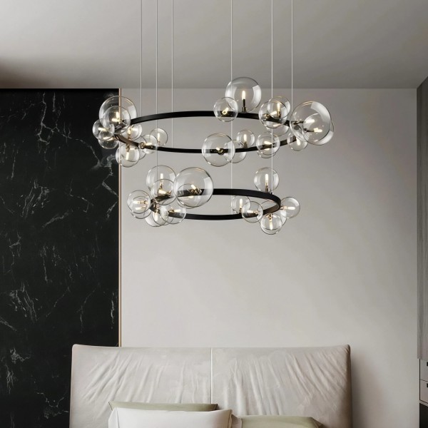 Снимка на Висящ полилей с 15 стъклени сфери Carina Circle 15 - Хол и дневна