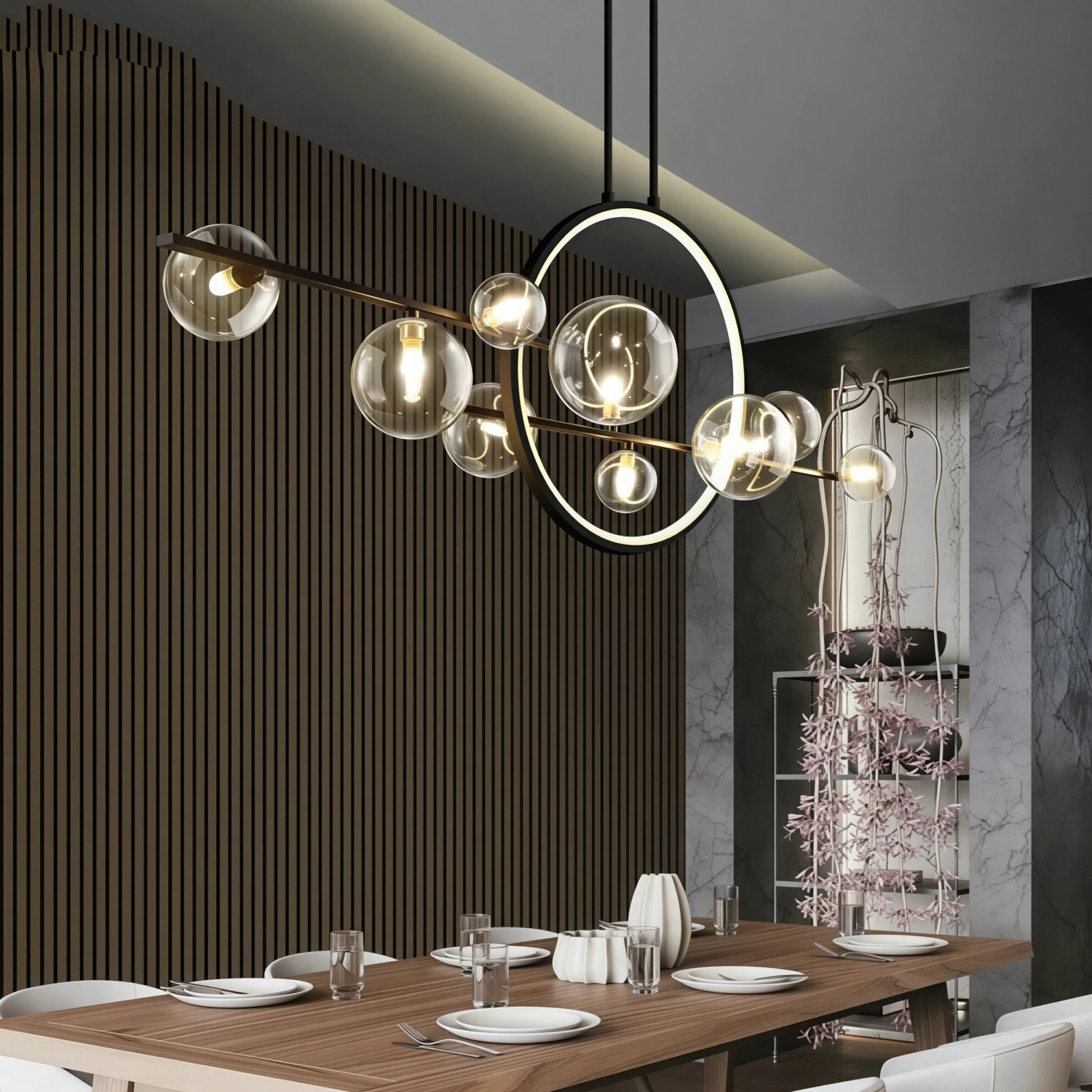 Снимка на Висящ полилей Carina Double Line с 10 стъклени топки -