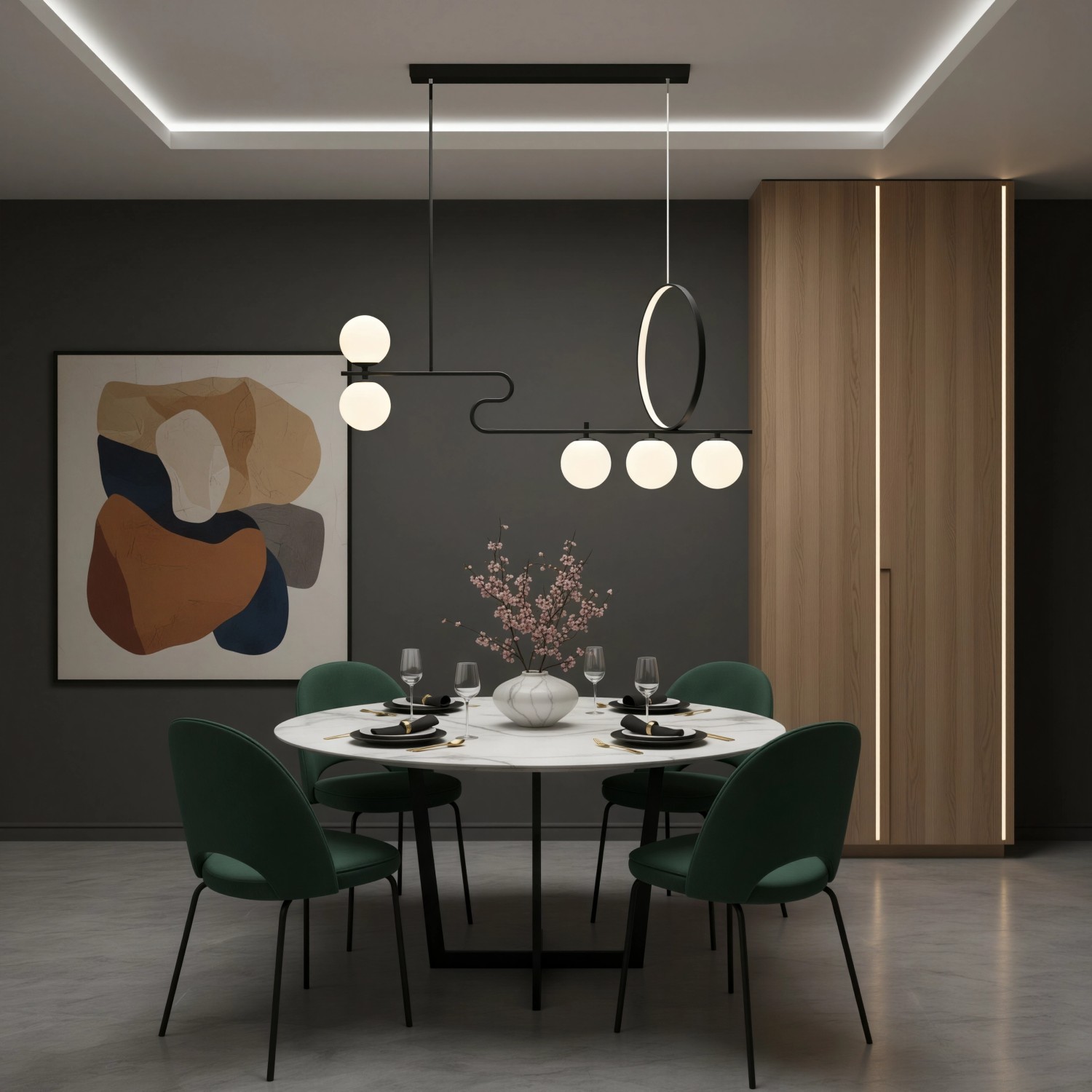 Снимка на Висящ полилей Carina Snake Ring с LED ринг и 5 крушки - Хол и дневна