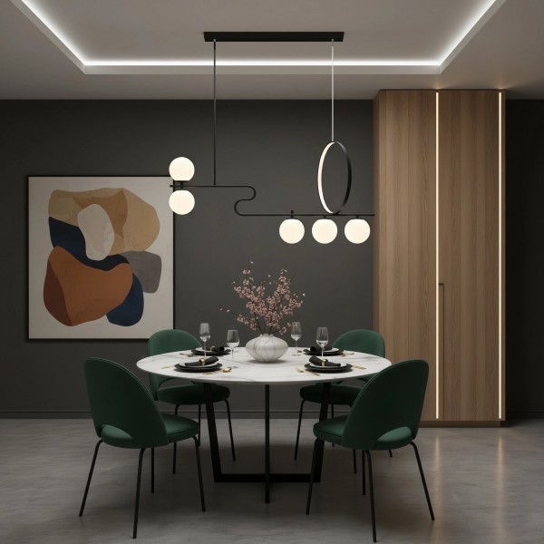 Снимка на Висящ полилей Carina Snake Ring с LED ринг и 5 крушки - Хол и дневна