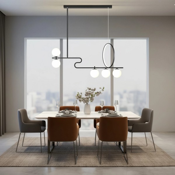 Снимка на Висящ полилей Carina Snake Ring с LED ринг и 5 крушки - Хол и дневна