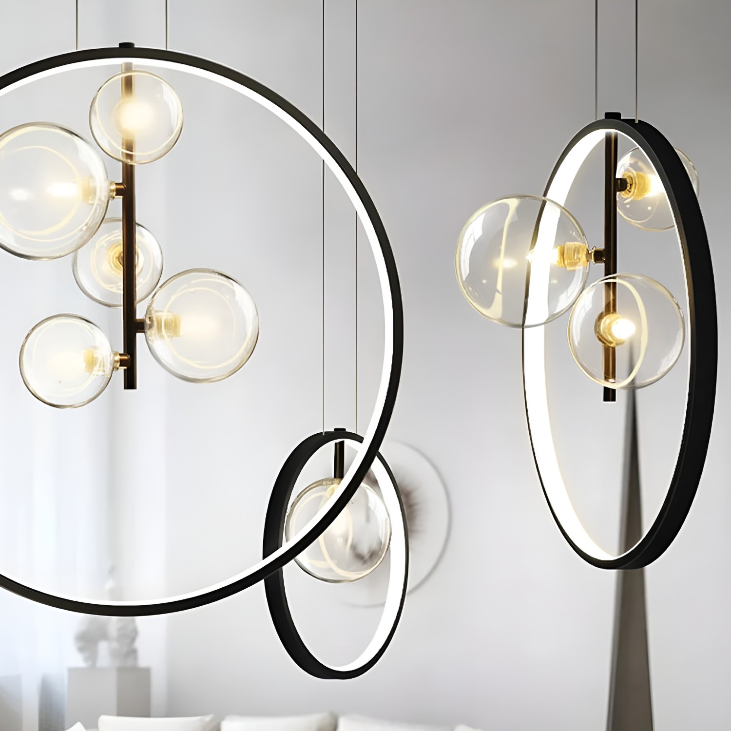 Снимка на Висящ LED полилей Carina Ring 5 | Ринг и 5 стъклени сфери