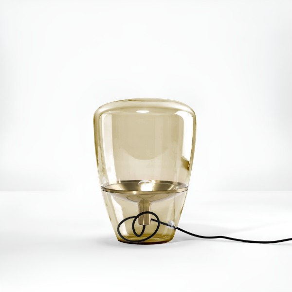 Снимка на Настолна лампа със стъклен абажур и медна основа Neron (40 см) - Настолни лампи