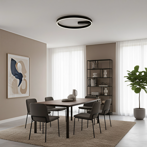 Снимка на Черен кръгъл LED плафон Minimal | G-образен | 60cm | 45W