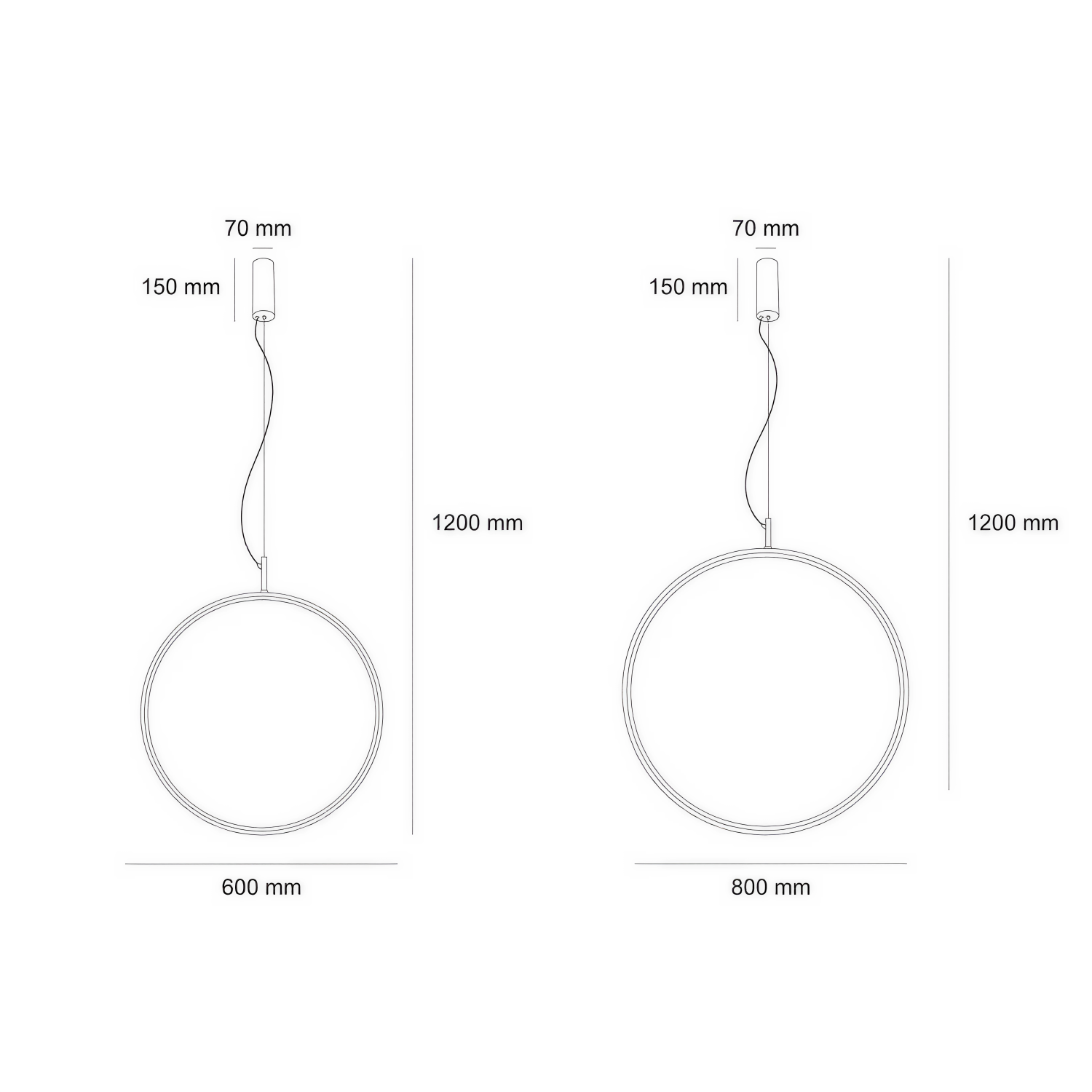 Снимка на Висяща кръгла LED лампа с минималистичен дизайн Tini (Ø600/1200 mm) - Висящи лампи