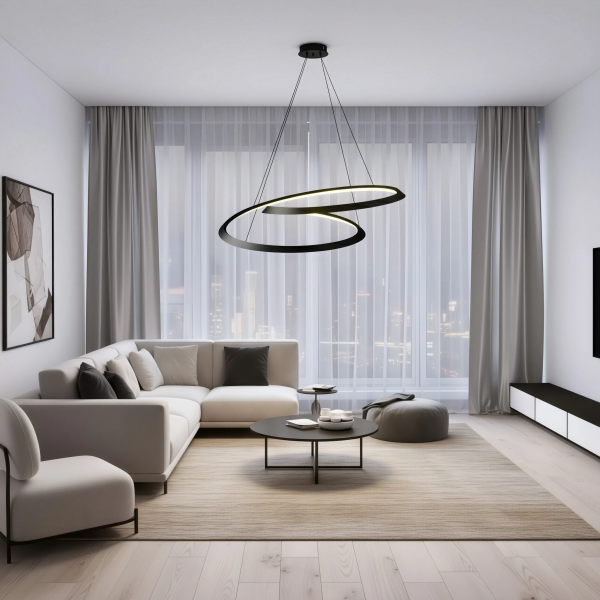 Снимка на Черен LED полилей Vortex с динамична двойна спирала | 30W | 3000K