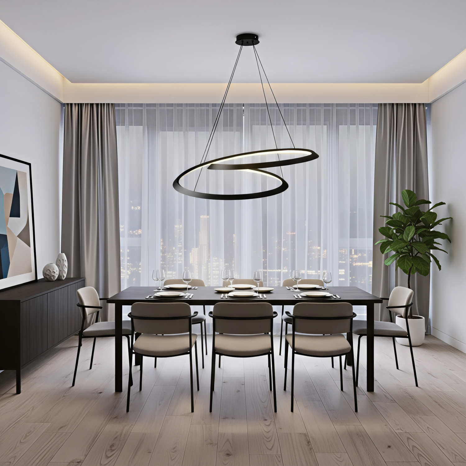 Снимка на Черен LED полилей Vortex с динамична двойна спирала | 30W | 3000K