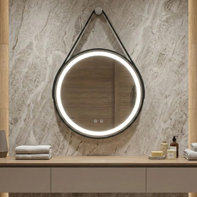 Кръгло LED огледало с кожен колан Leather 60cm | Anti Fog | Touch Control