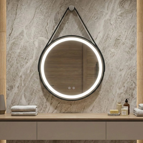 Снимка на Кръгло LED огледало с кожен колан Leather 60cm | Anti Fog | Touch Control