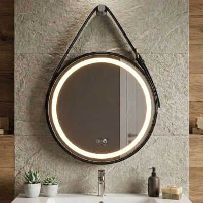 Кръгло LED огледало с кожен колан Strap 60cm | Anti Fog | Touch Control