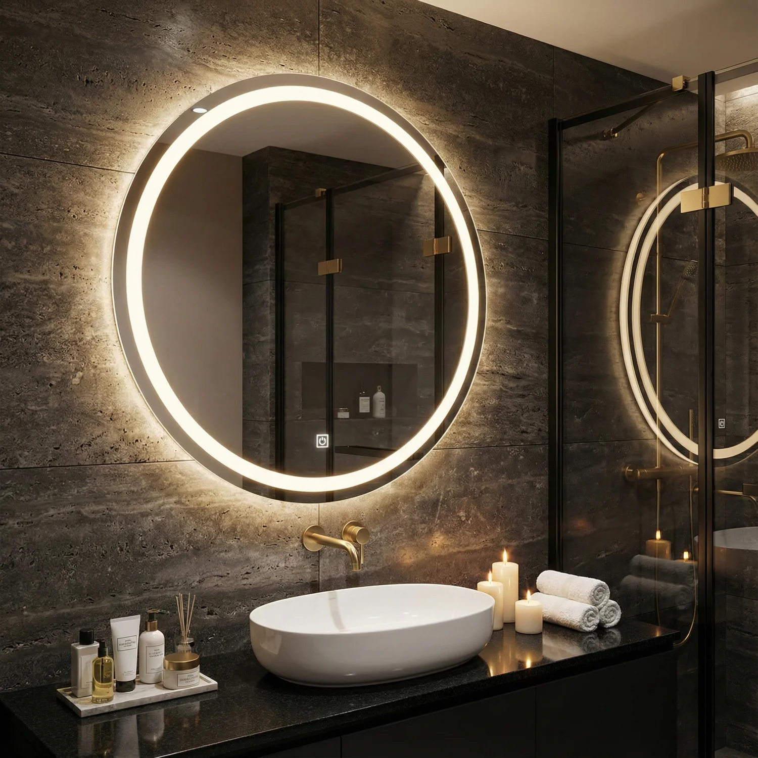 Снимка на LED огледало Sun 70cm | Двоен пръстен | Anti Fog | Touch Control | IP44