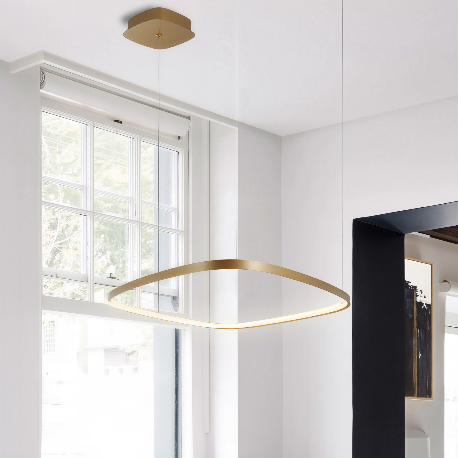 Снимка на Елипсовиден висящ LED полилей Helix | Златен/Черен | 3-CCT