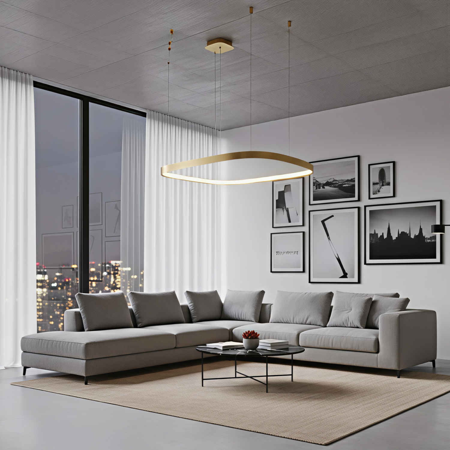 Снимка на Елипсовиден висящ LED полилей Helix | Златен/Черен | 3-CCT