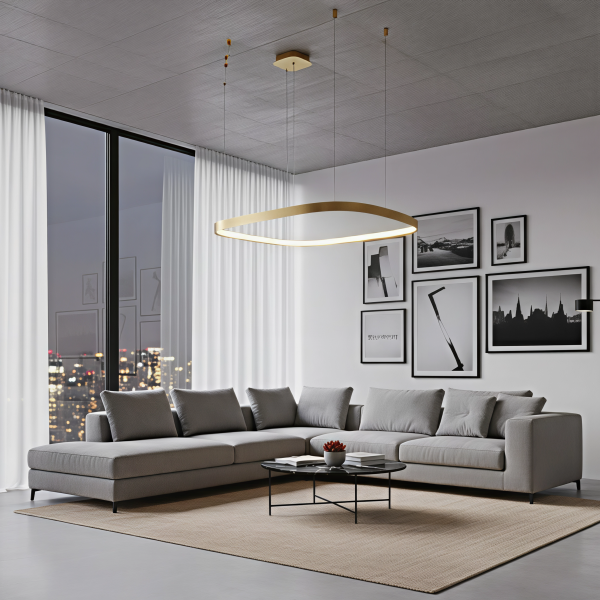 Снимка на Елипсовиден висящ LED полилей Helix | Златен/Черен | 3-CCT