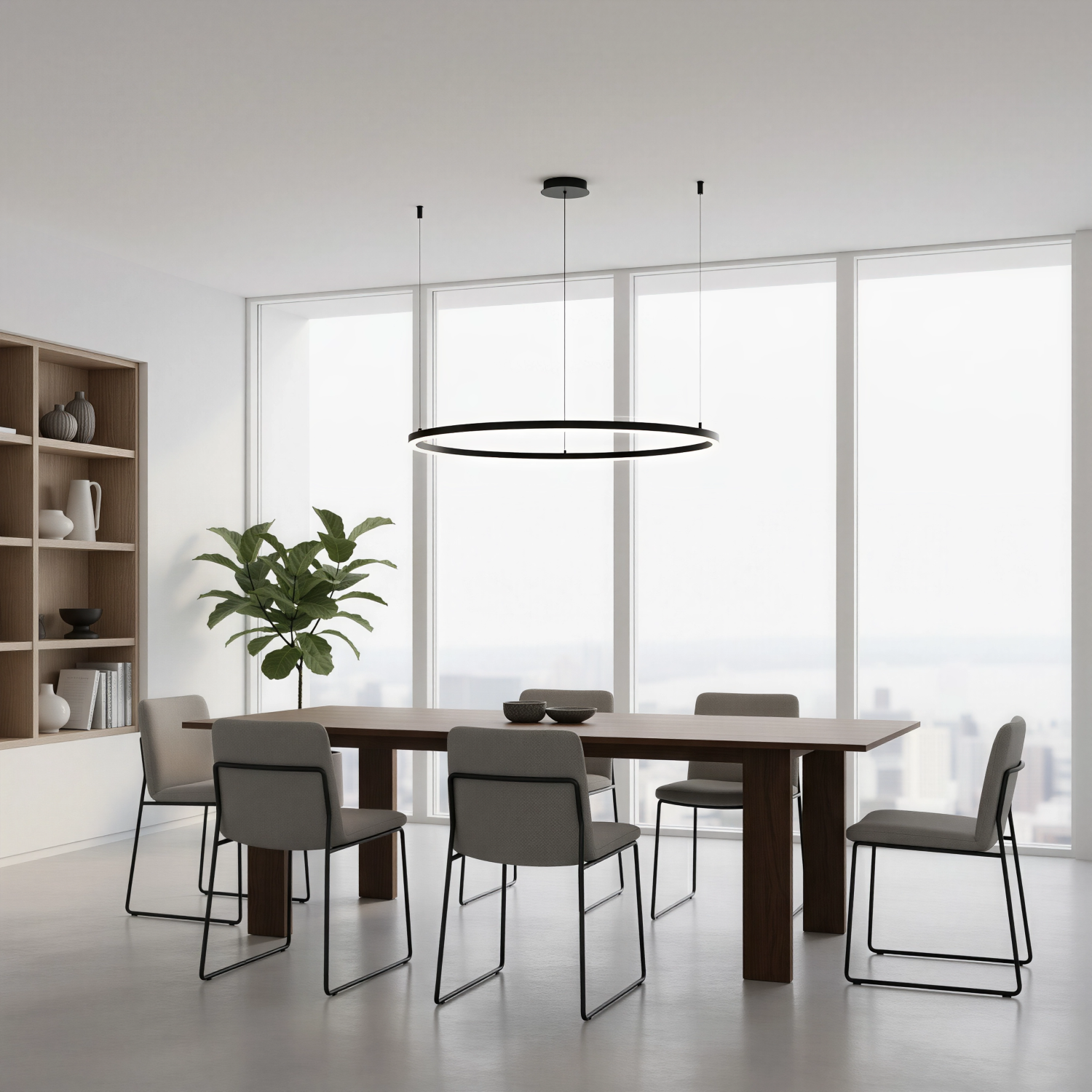 Снимка на Кръгла висяща LED лампа Loop с тънък профил (Ø600 мм) - Осветление за кухня