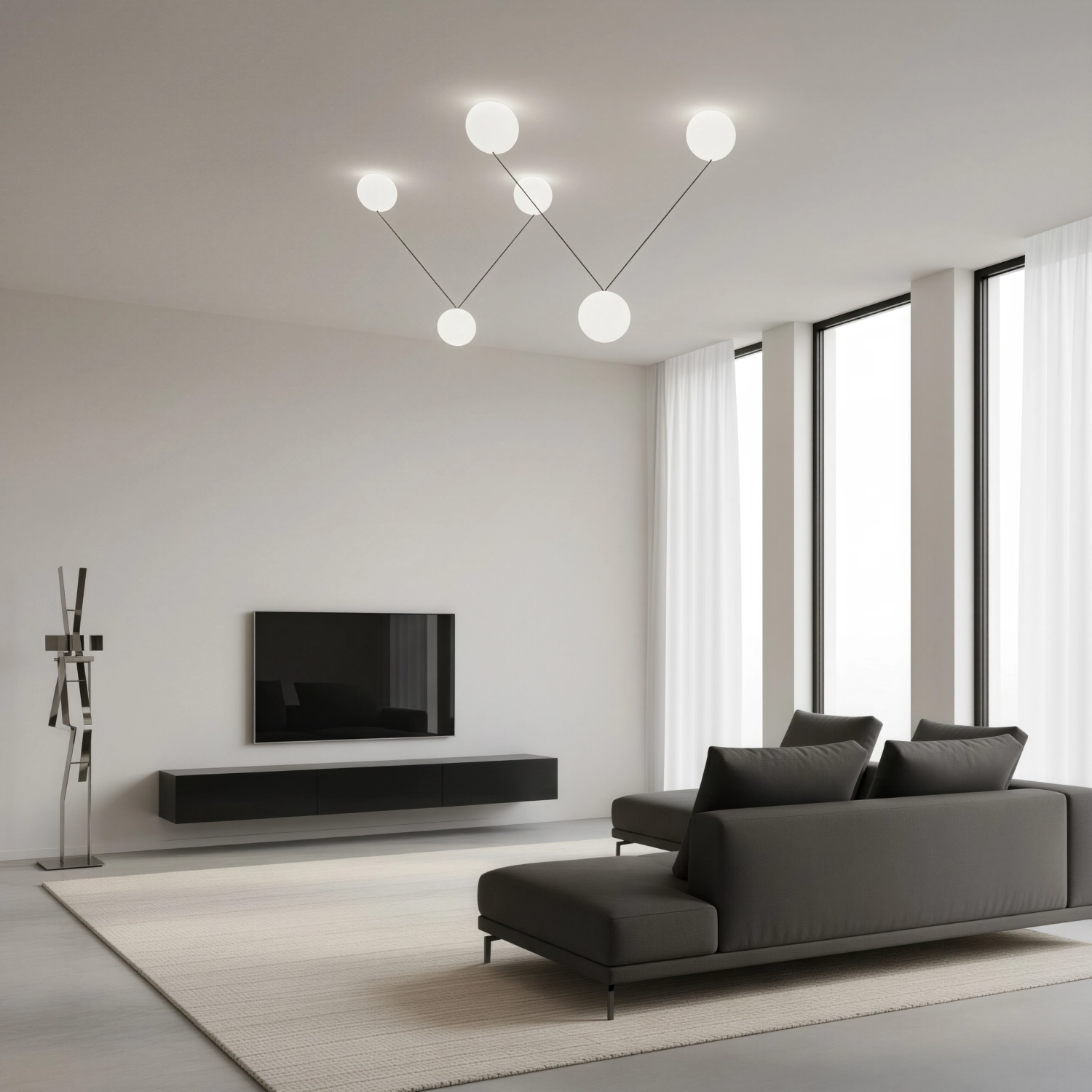Снимка на Дизайнерски LED полилей Pulse | 3 акрилни сфери | 3x24W