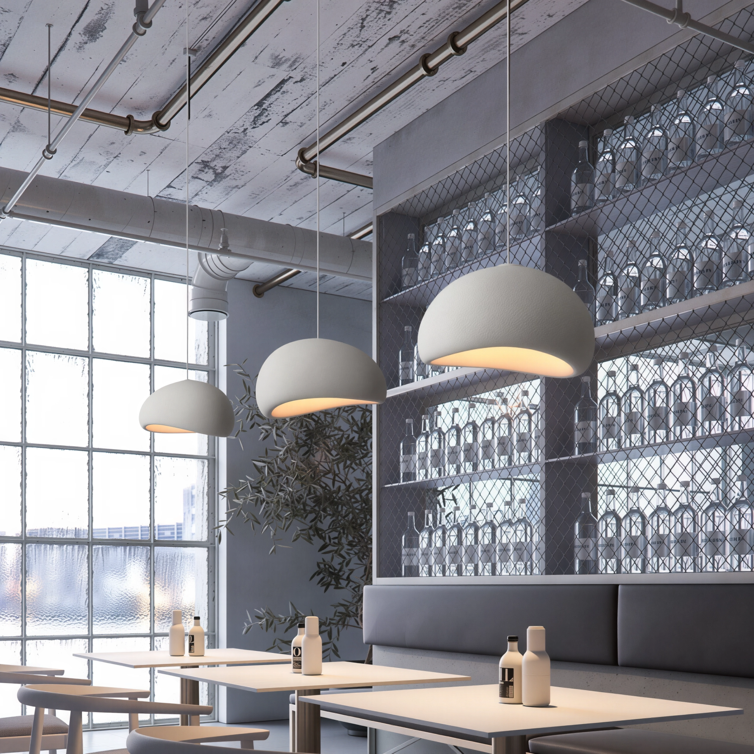 Снимка на Висяща лампа от смола Vali | Сива| Скулптурна форма