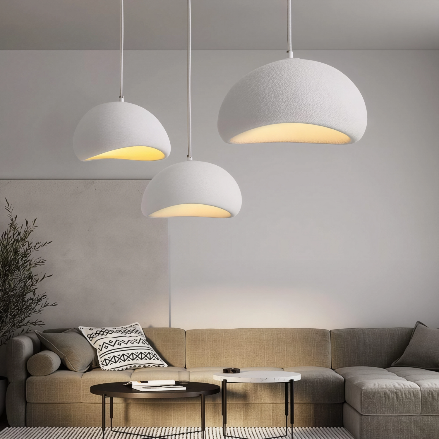 Снимка на Висяща лампа от смола Vali | Бяла | Скулптурна форма