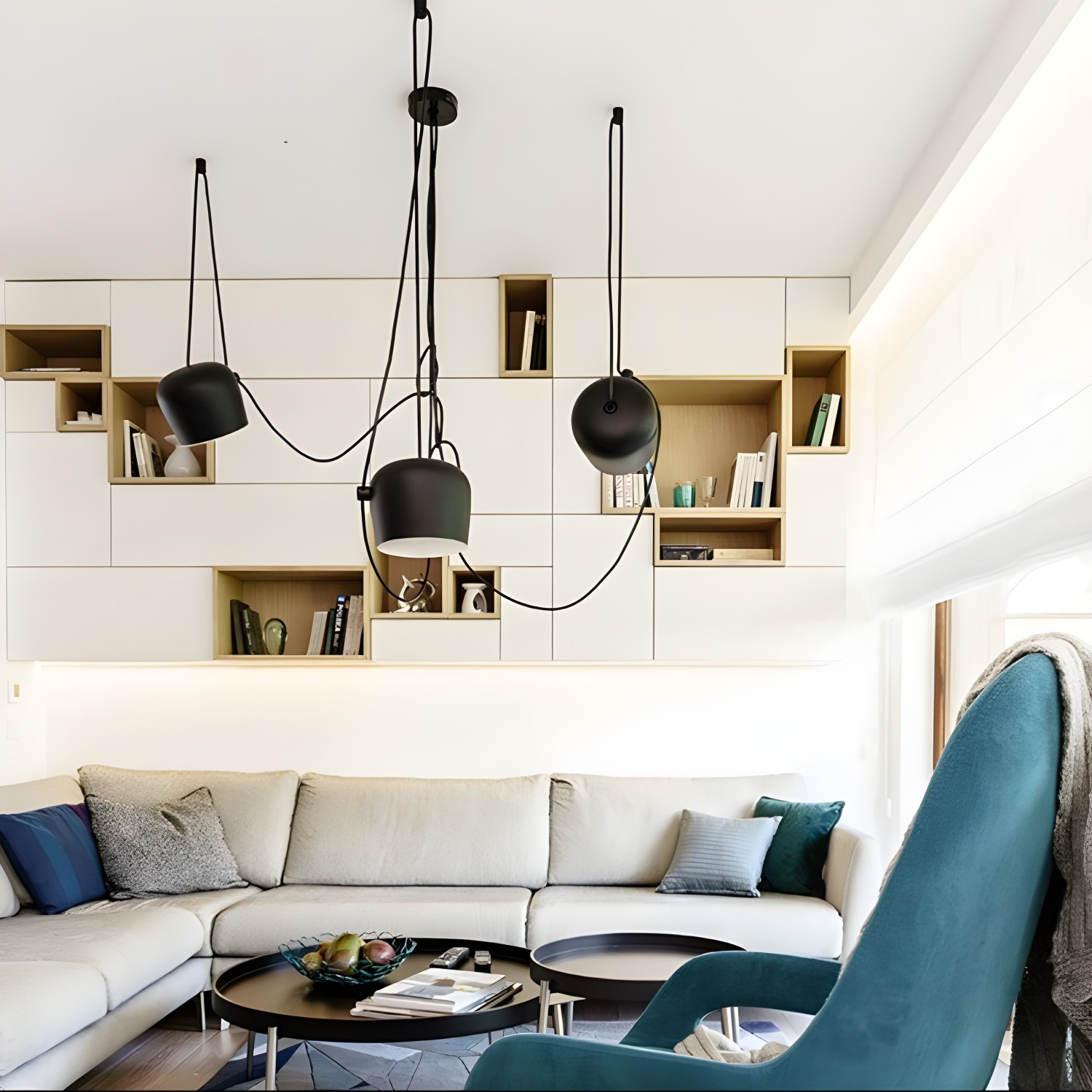 Снимка на Модулен висящ полилей с три черни абажура Bowls | 3x10W | CCT