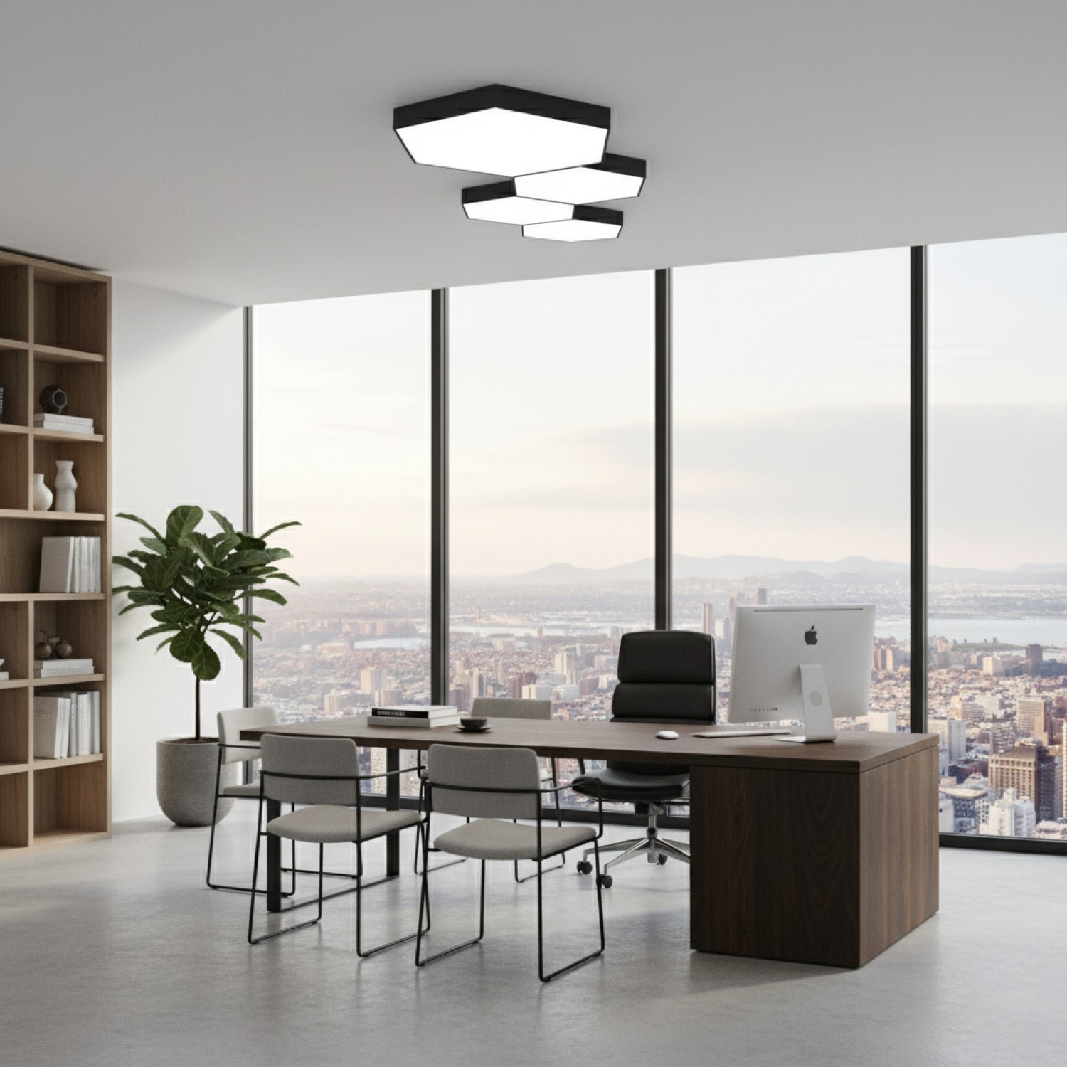 Детайлно изображение на LED плафониера Hexagon с шестоъгълна форма Снимка на LED плафониера Hexagon с шестоъгълна форма