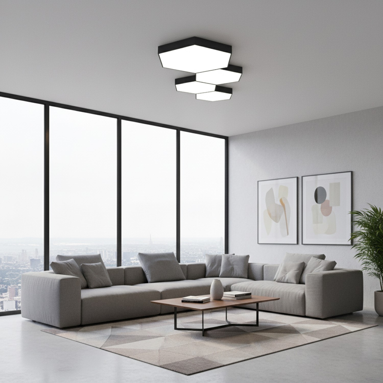 Детайлно изображение на LED плафониера Hexagon с шестоъгълна форма Снимка на LED плафониера Hexagon с шестоъгълна форма