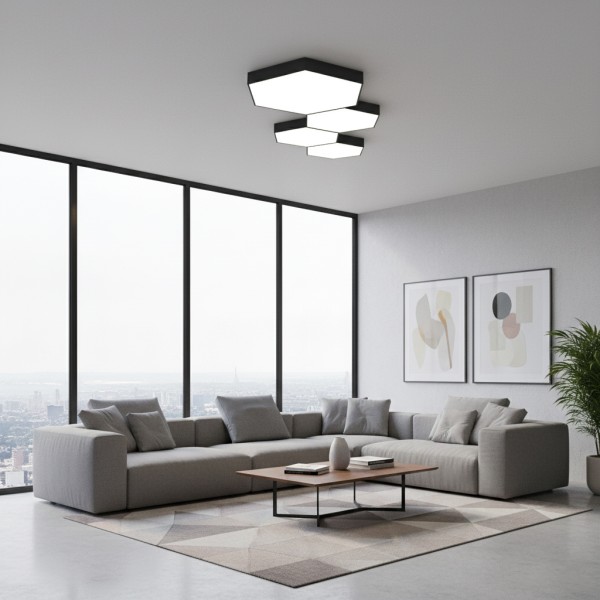 Детайлно изображение на LED плафониера Hexagon с шестоъгълна форма Снимка на LED плафониера Hexagon с шестоъгълна форма