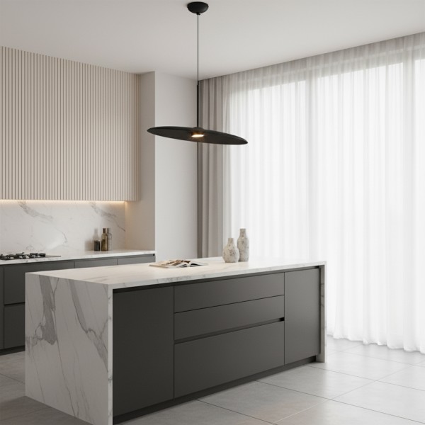 Снимка на Акустична висяща LED лампа Gear с наклонен панел (Ø500 мм) - Офис