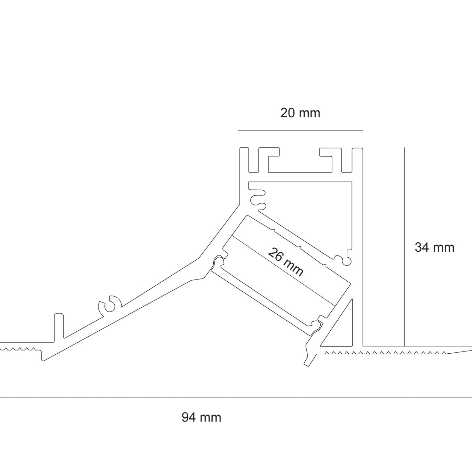 Снимка на Алуминиев профил за LED лента Fillet Pro Trimless | 94×35 мм | Безрамков монтаж в гипсокартон | 1 метър