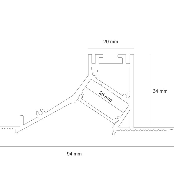 Снимка на Алуминиев профил за LED лента Fillet Pro Trimless | 94×35 мм | Безрамков монтаж в гипсокартон | 1 метър