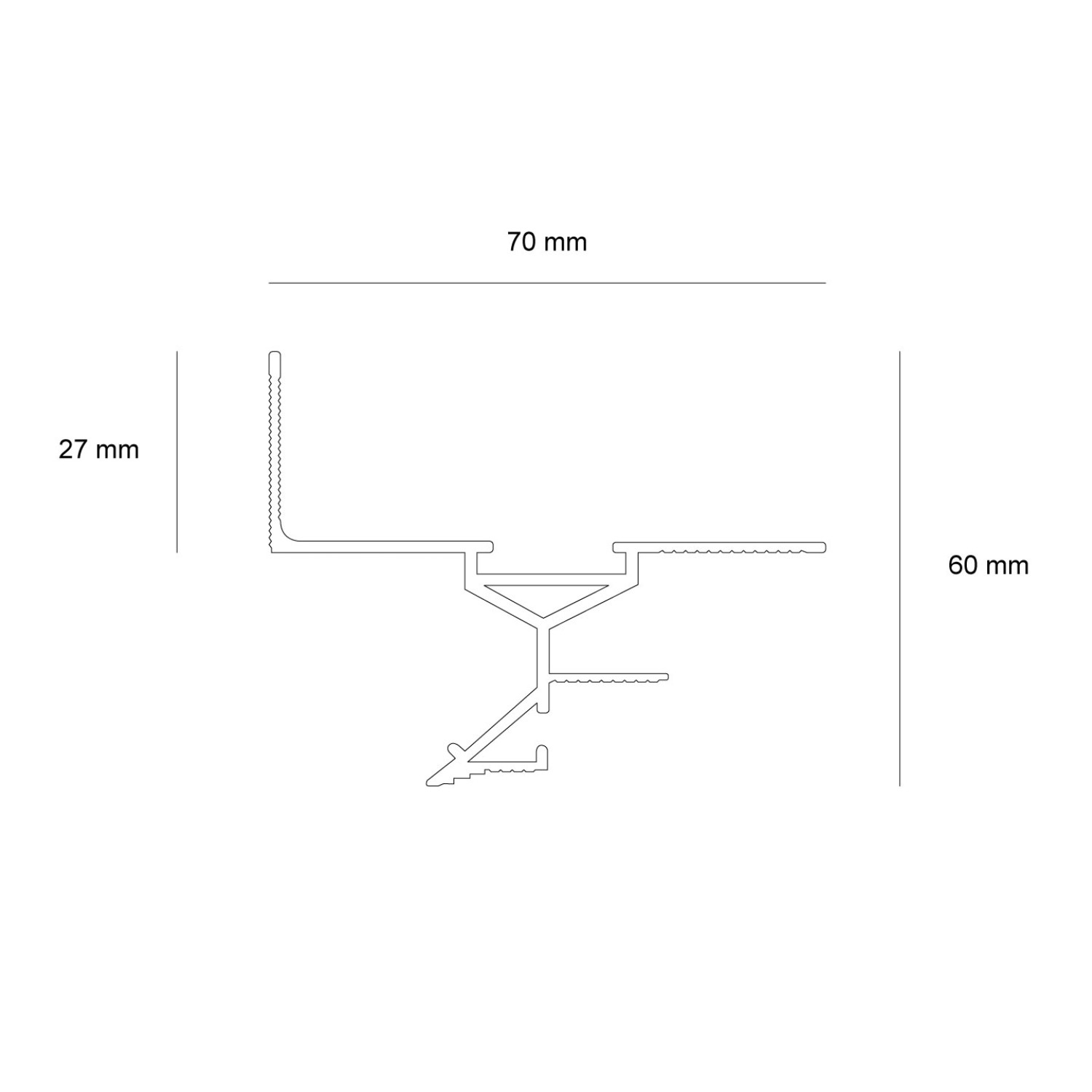 Снимка на Алуминиев профил за сянка Shadow Gap Trimless | 70×60 мм | Ефект плаващ таван | 1 метър