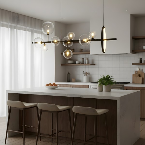 Снимка на Висящ полилей с LED ринг и 10 стъклени сфери Carina Line 10 - Висящи лампи