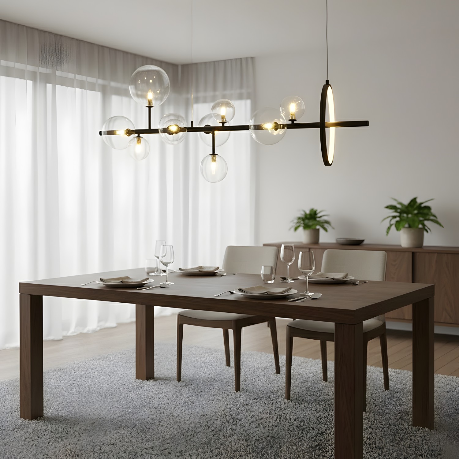 Снимка на Висящ полилей с LED ринг и 10 стъклени сфери Carina Line 10 - Висящи лампи