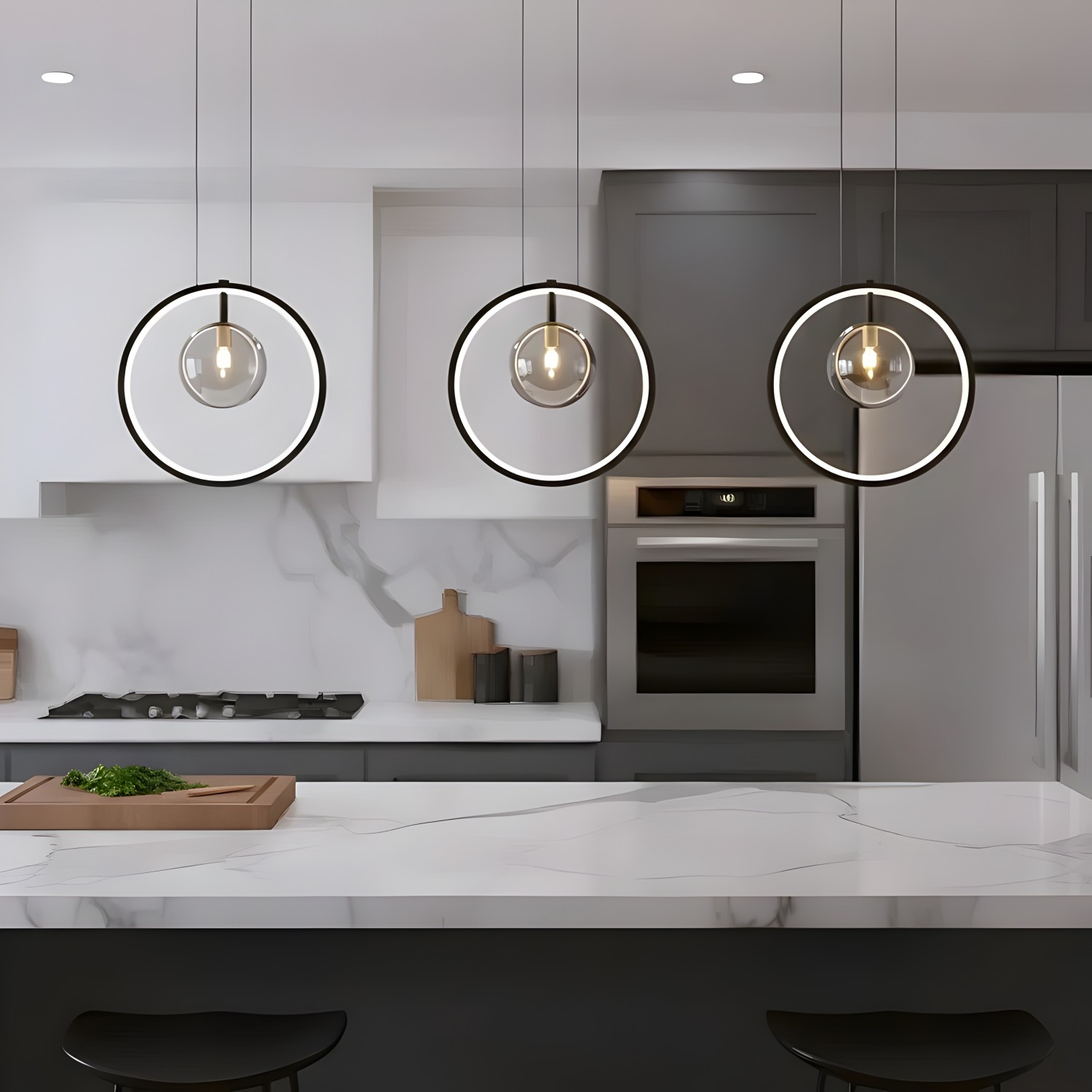 Снимка на Висящ пендел с LED ринг и стъклена сфера Carina Ring 1 (Ø30 см) - Осветление за кухня