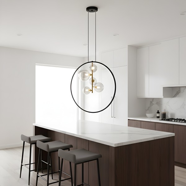 Снимка на Висящ LED полилей Carina Ring 5 | Ринг и 5 стъклени сфери